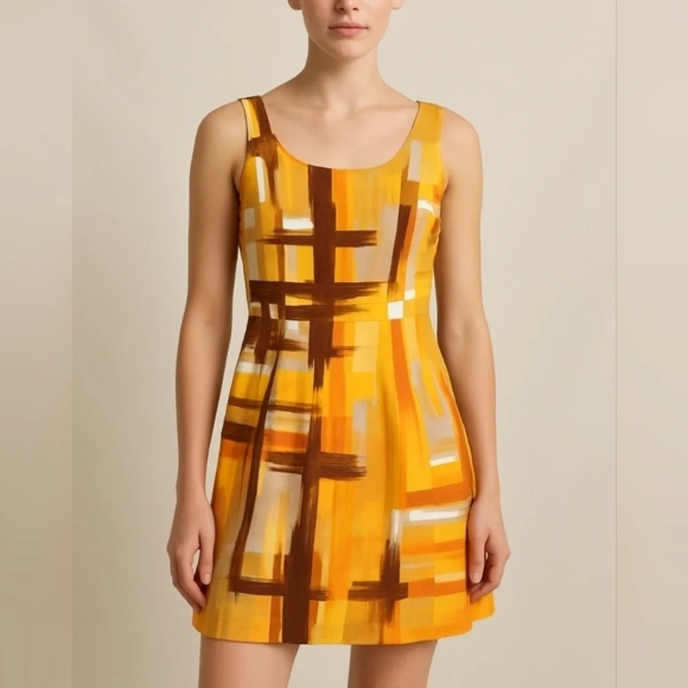 Anthropologie Tabitha Women's Brushstrokes Sleeveless Cotton Fit & Flare‎ Dress